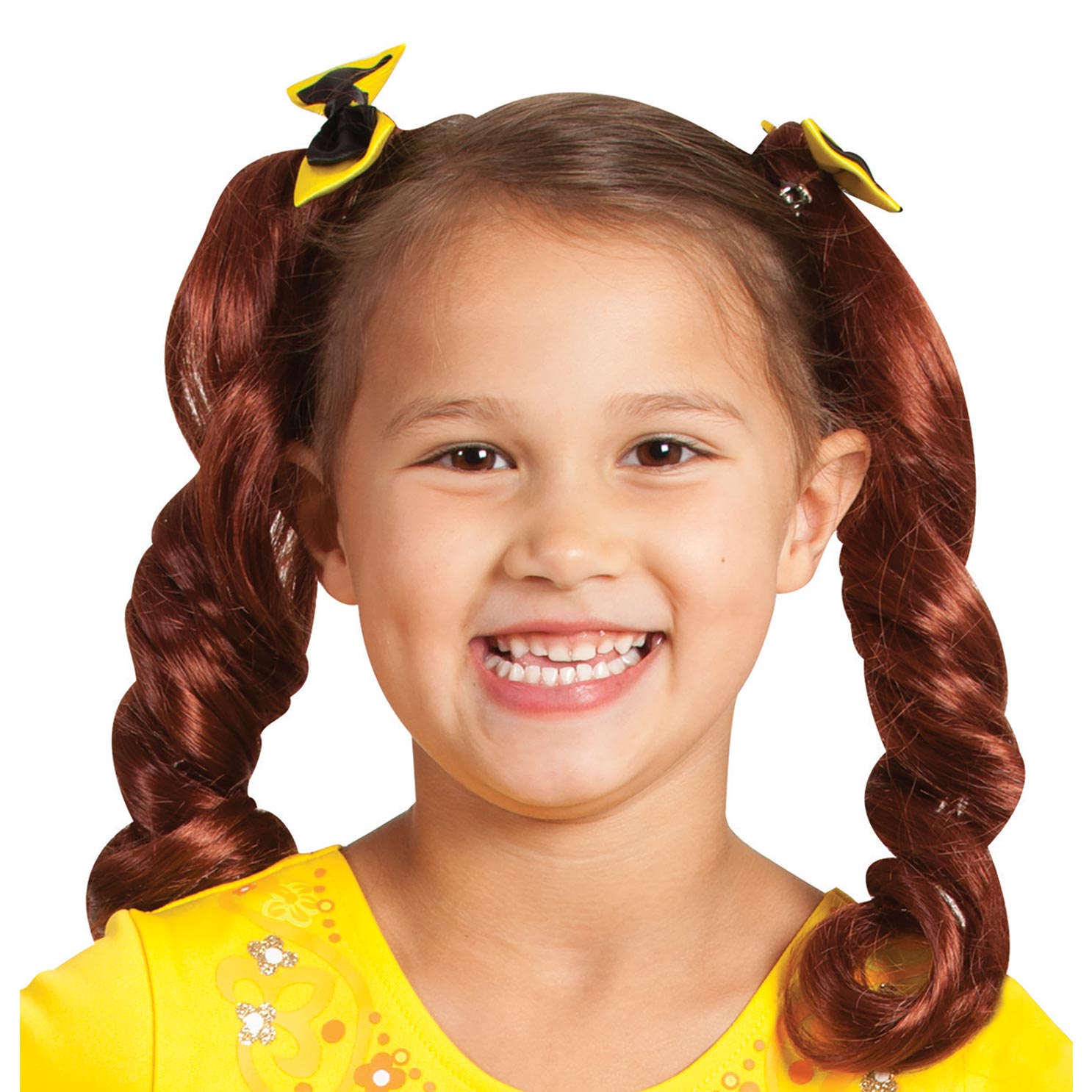 Yellow Wiggle Pigtails with Bows for Fun Dress-Up