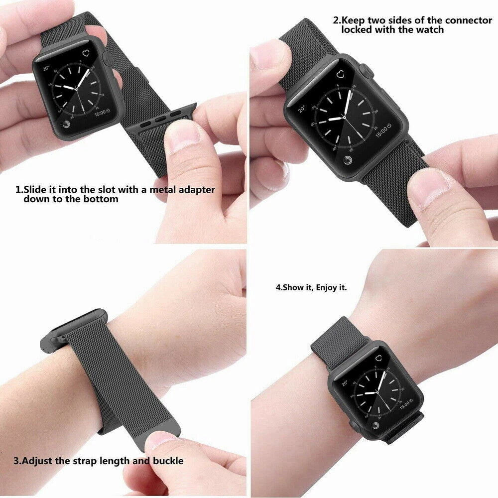 Black Silver iWatch Bracelet Fancy Metal Strap 38/40/41mm