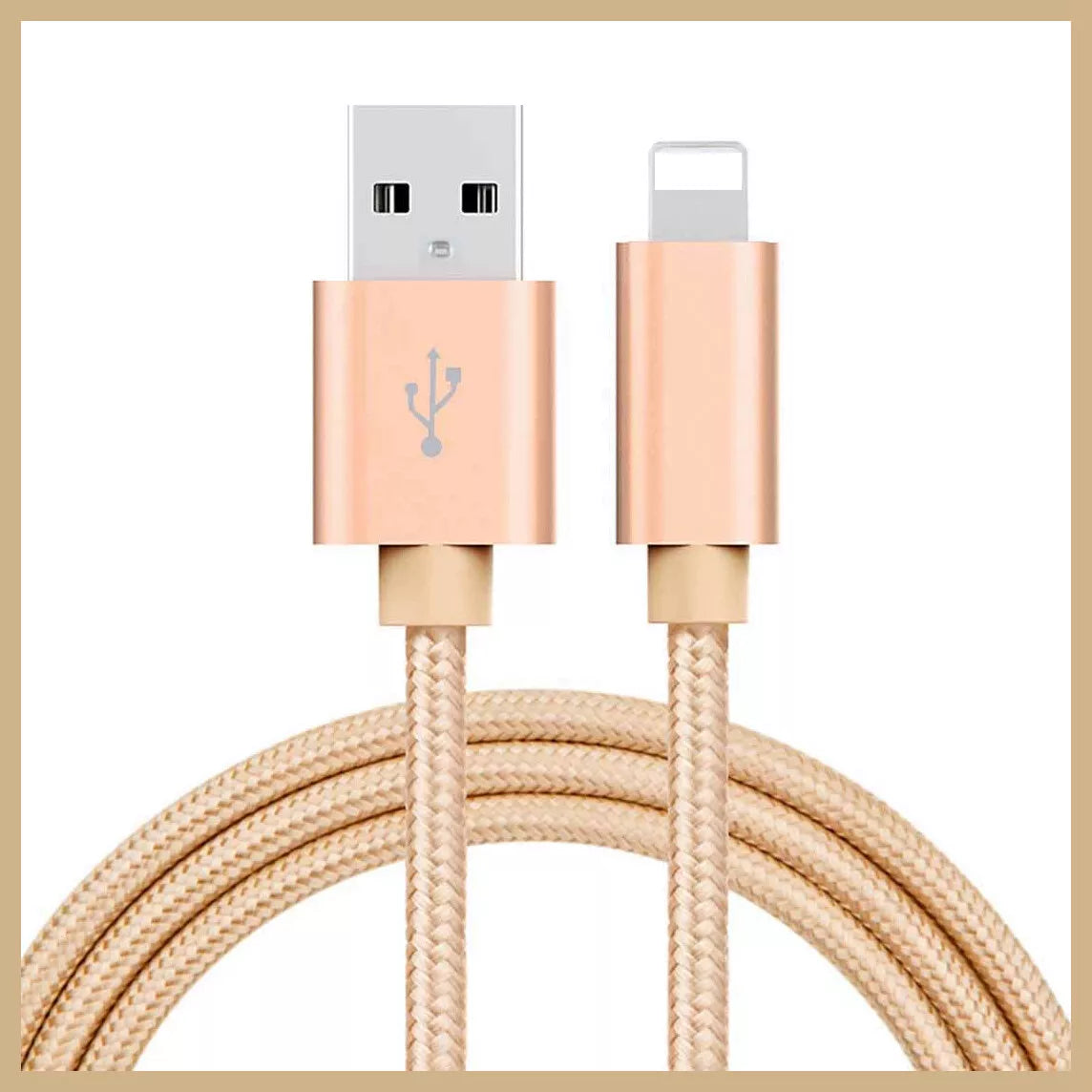 2M Golden USB To iPhone Braided Cable for iPhone Charger & Data Transfer