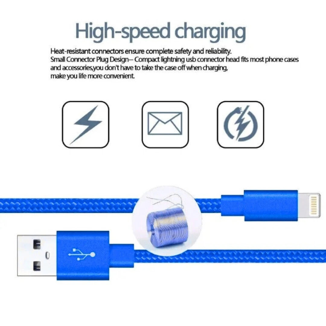 3M Blue USB To iPhone Braided Cable for iPhone Charger & Data Transfer