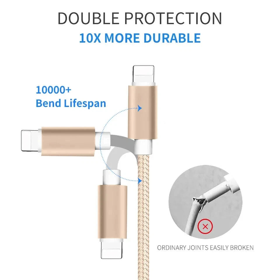2M Golden USB To iPhone Braided Cable for iPhone Charger & Data Transfer